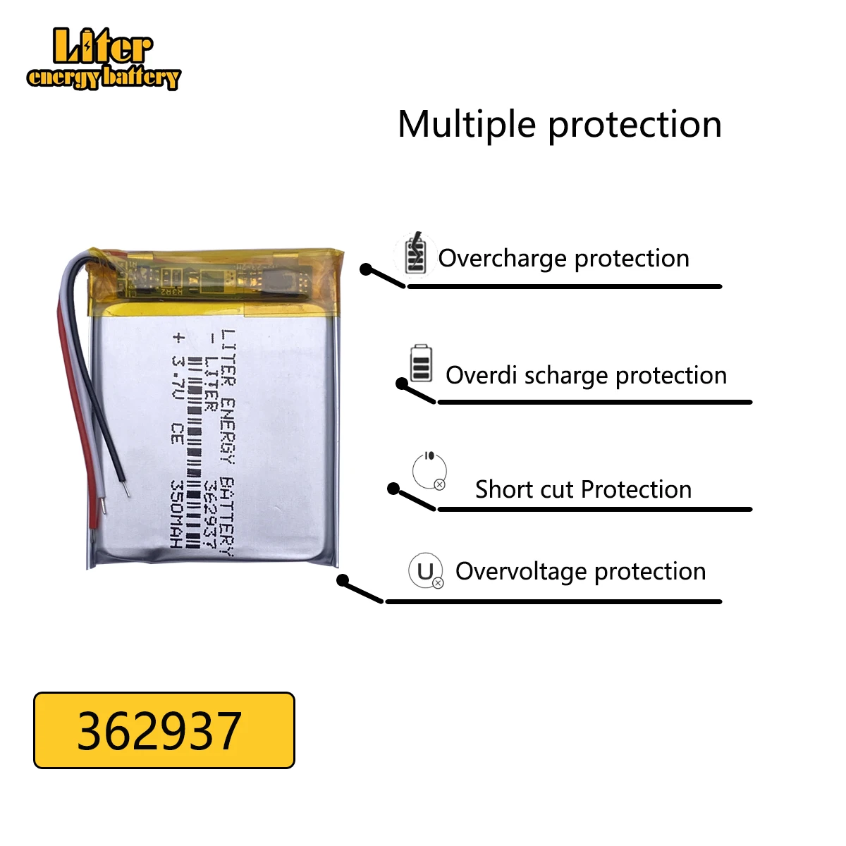 3 line Polymer lithium ion battery 3.7 V, 362937 350mah can be CE FCC ROHS MSDS quality certification