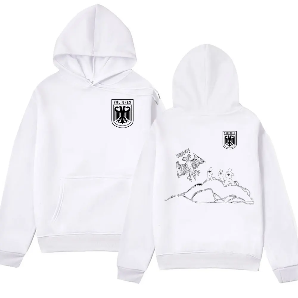 Rapper Kanye West Music Album Vultures Logo Hoodie Men Women's Hip Hop Vintage Hooded Sweatshirts Oversized Fleece Pullover Male