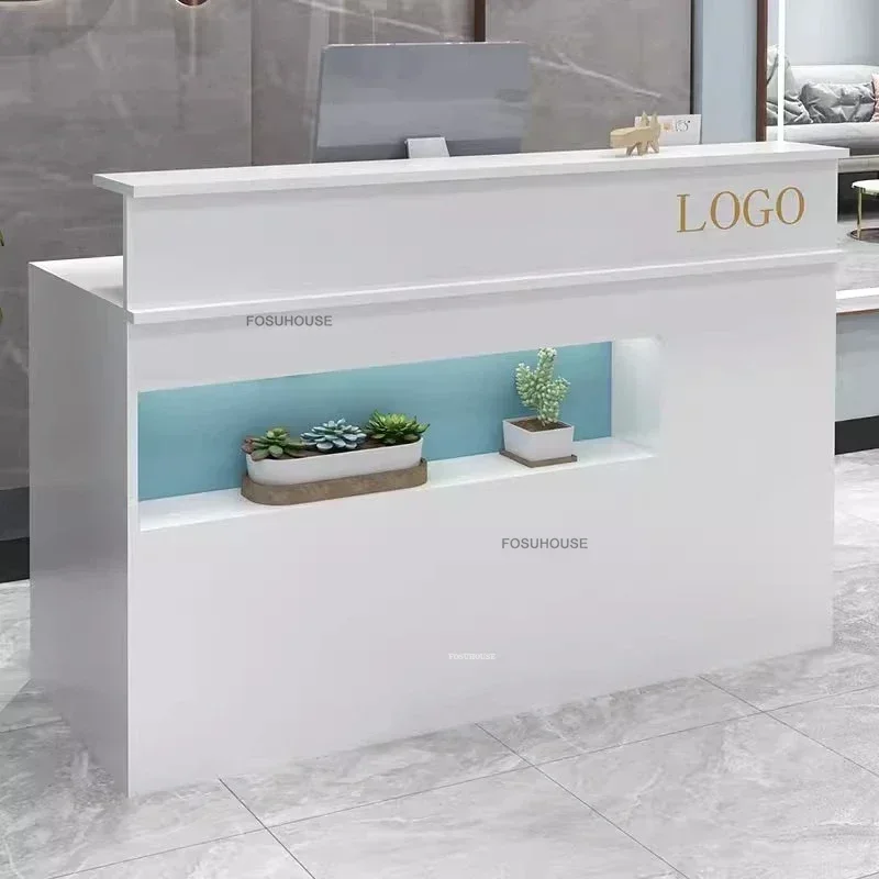 Nordic Cream Reception Desks Modern Office Furniture Wooden Supermarket Cashier Bar Simple Small Beauty Salon Reception Counter