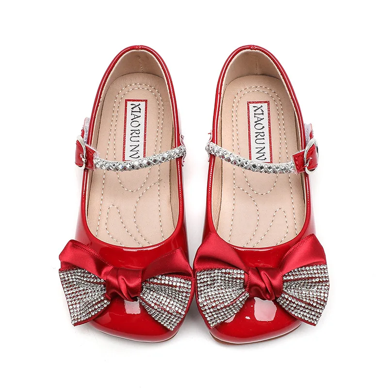 

2023 New Girls Leather Shoes Cute Bow Kids Princess Shoes Fashion Flat Heels Girls Party Shoes Soft Bottom