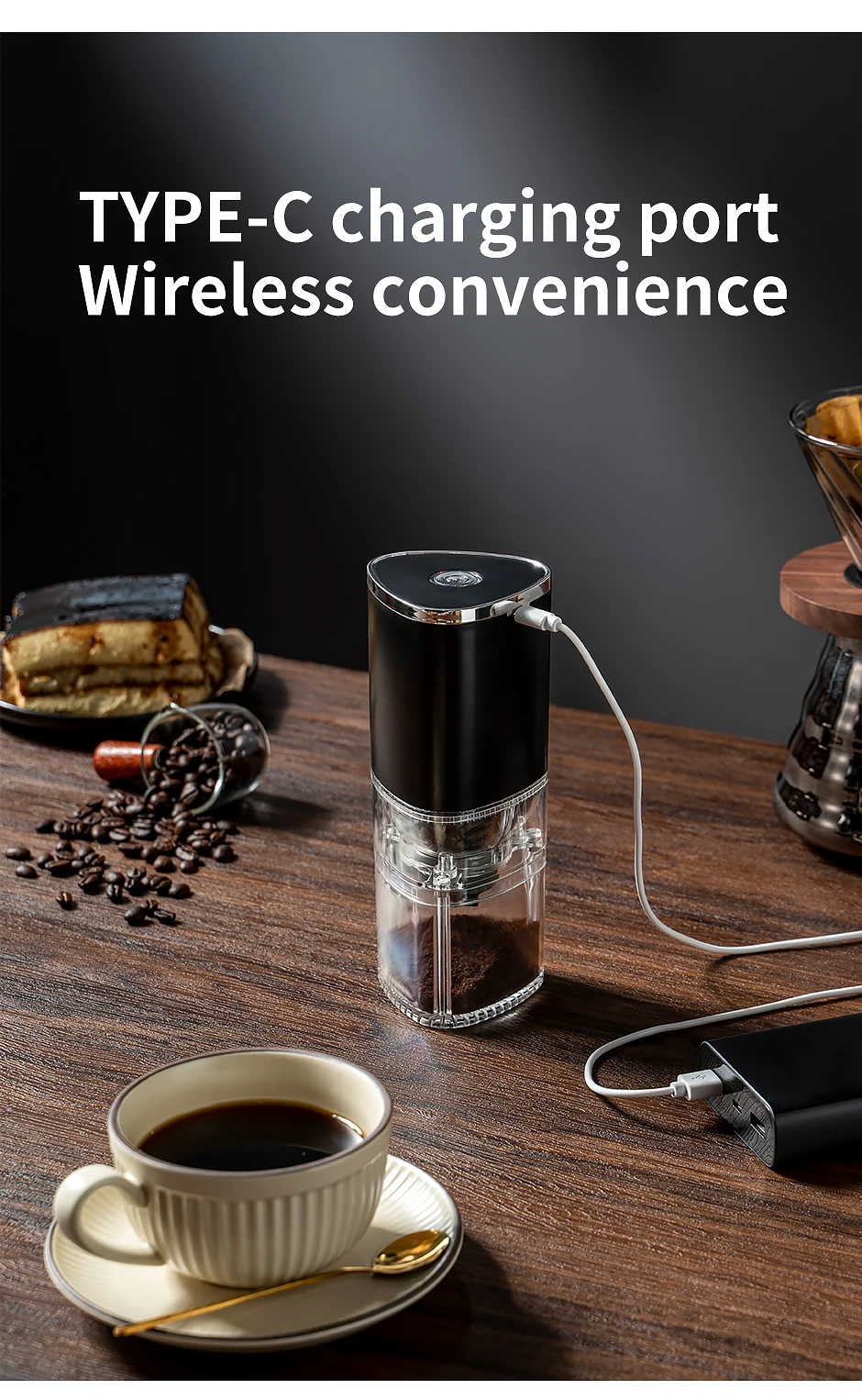 Description Picture 3 of item1 PCS Portable Electric Coffee Grinder TYPE C USB Charge Ceramic Grinding Core Home Coffee Beans Pulverizer Grinder