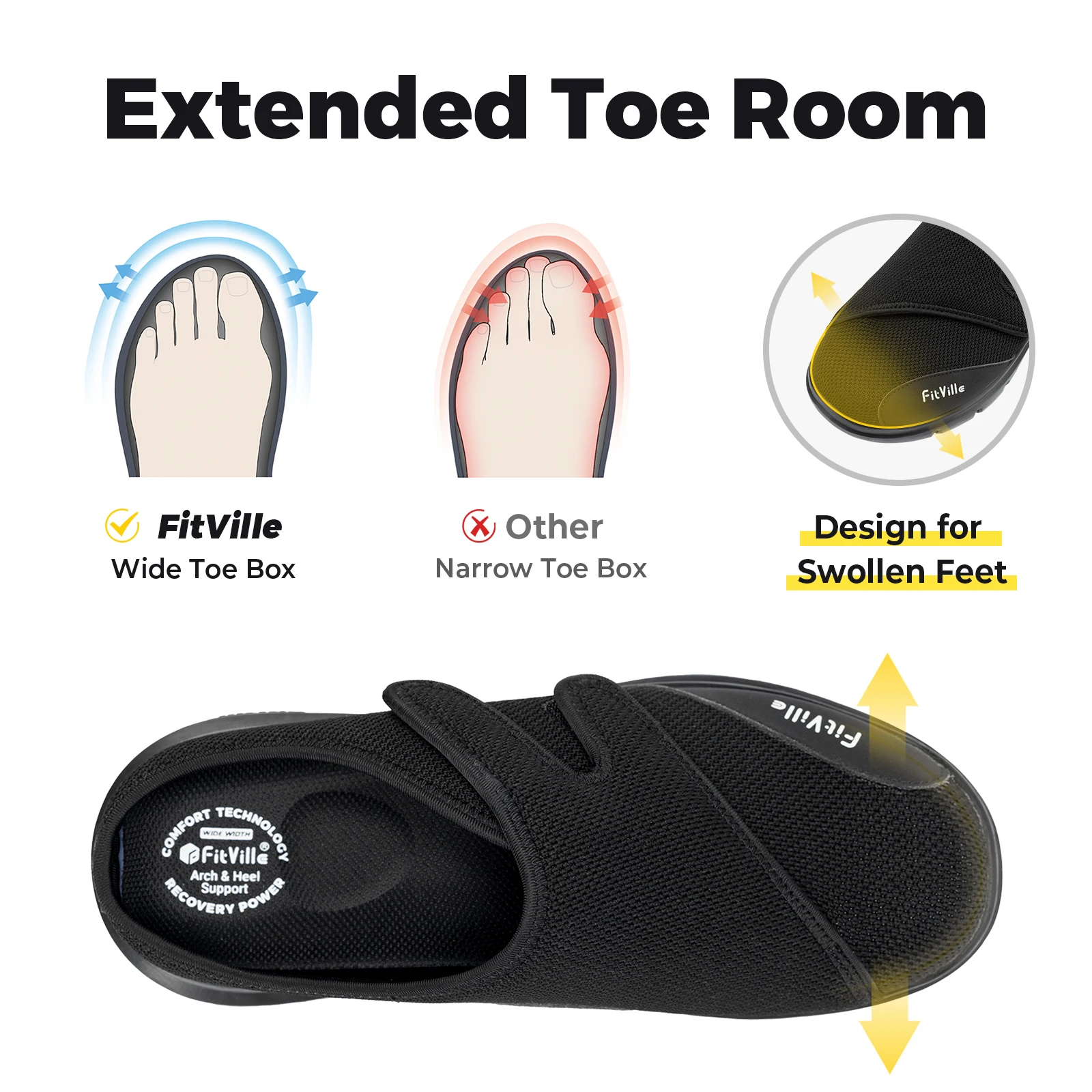 Cork Slippers FitVille Men's Half Slippers Diabetic Shoes Extra Wide Adjustable Lightweight Casual Shoe For Swollen Feet Plantar Fasciitis