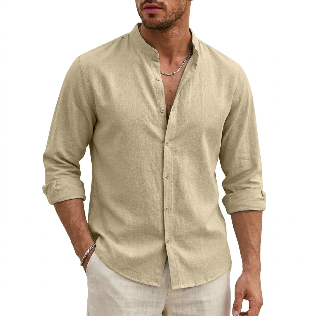 Men's Linen Beach Shirt Premium Lightweight Long-Sleeve Cotton Button-Down 3