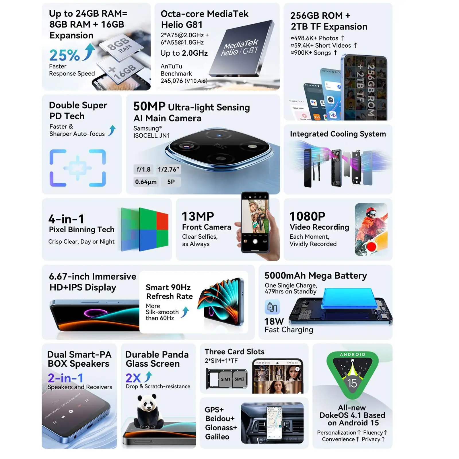 Blackview COLOR 6 Smartphone 6.67'' Display MTK G81 5000mAh Battery 8GB RAM 128GB / 256GB Cell Phone 50MP Camera 4G Android 15