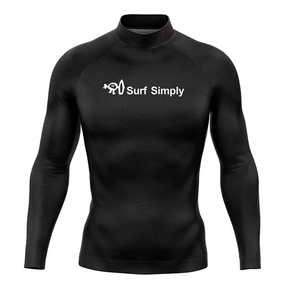 Surf Simply Men Rashguard Long Sleeve Shirt Black UV Protection Swim Shirt Diving Rash Guard Surfing Swimsuit Beach Surf T-shirt