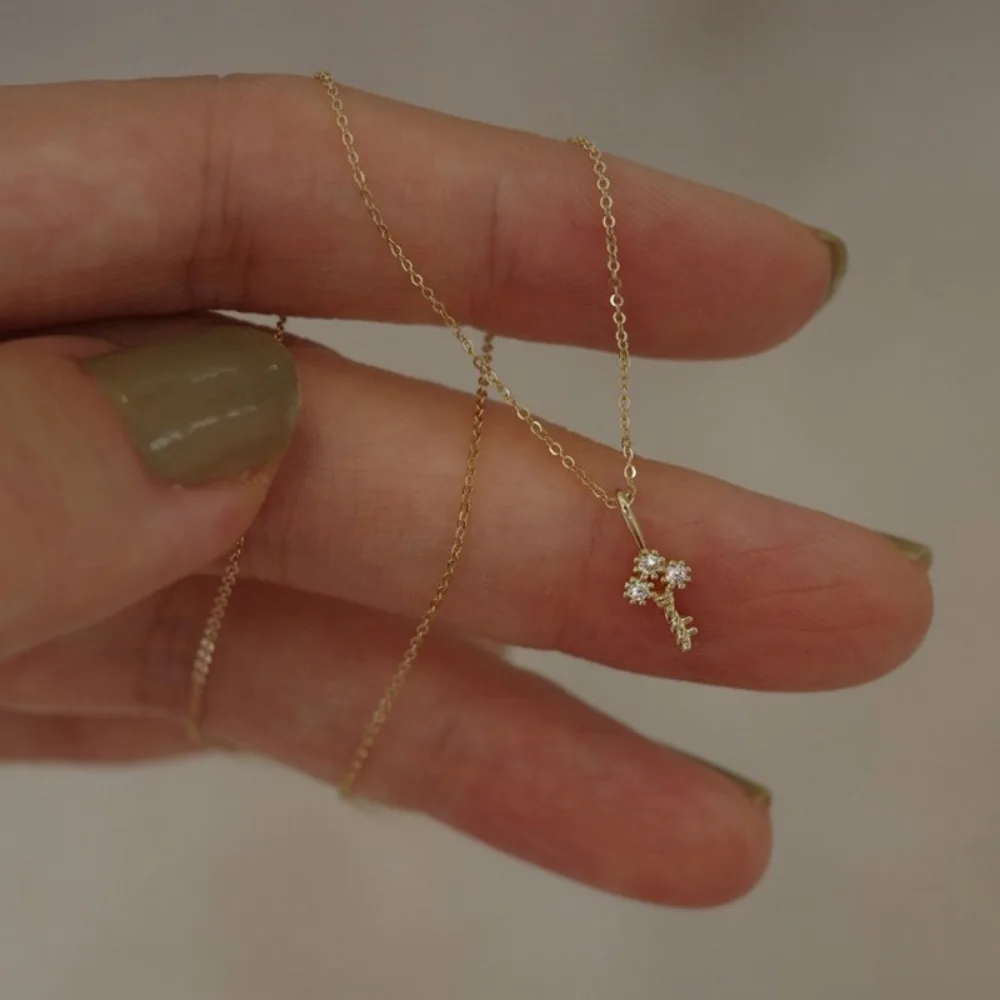 Monkton S925 Sterling Silver Plating 14K Gold Necklace for Women Zircon Key light luxury Mini Clavicle Chain Jewelry Accessories 2