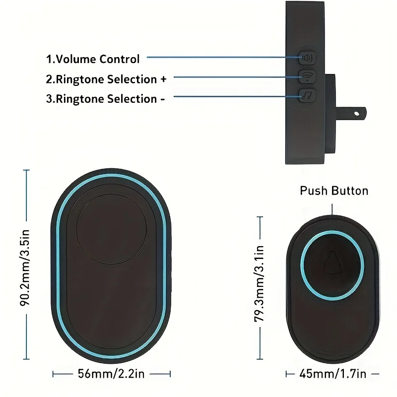 Wireless Doorbell, Security Waterproof Home Villa Doorbell, White and Black Plug in Doorbell Anti-disassembly Alarm Function
