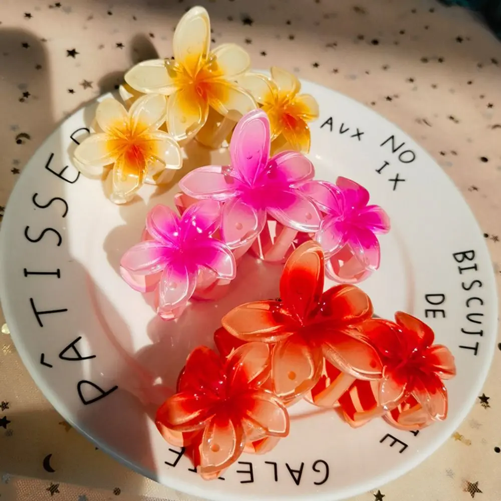 Gradient Flower Hair Claw Elegant Candy Color Large Frangipani Hair Clip Korean Style Ponytail Holder Plastic Shark Clip Daily