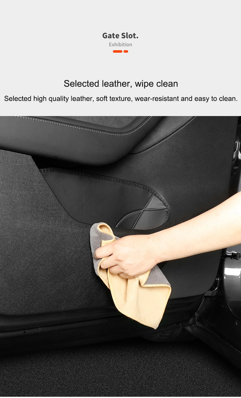 Door Anti-Kick Mats 4PCS Front Rear Door Panel Stickers Carbon Fiber/leather Anti-friction Mat Full Fit For Tesla Model 3/Y