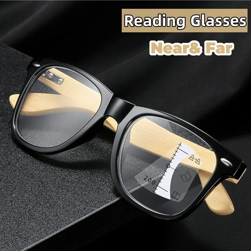 

Trendy Multifocal Reading Glasses New Wooden Legs Blue Light Blocking Presbyopia Eyewear Progressive Bifocal Near Far Eyeglasses