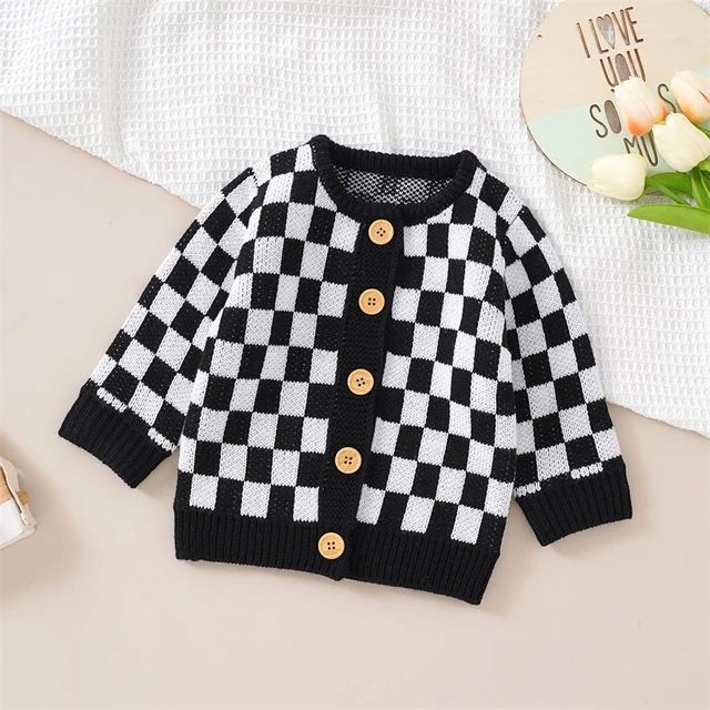 Baby Boy Girl Knit Checkerboard Plaid Sweater Romper Pullover Soft