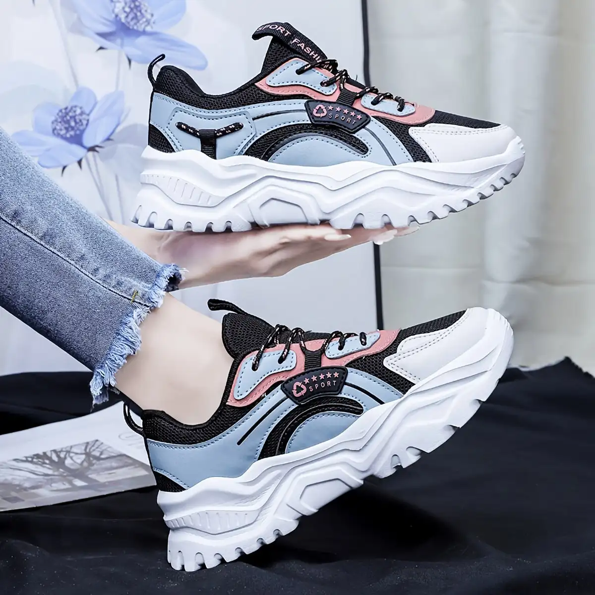 

Colorblock Letter Graphic Chunky Sneakers For Women