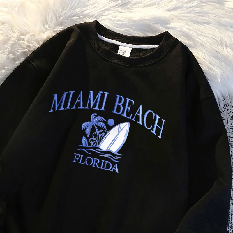 Miami Beach Florida Fe Men Sweatshirt Street High Quality Pullover Hip Hop Casual Camisa Cartoons Loose Clothes