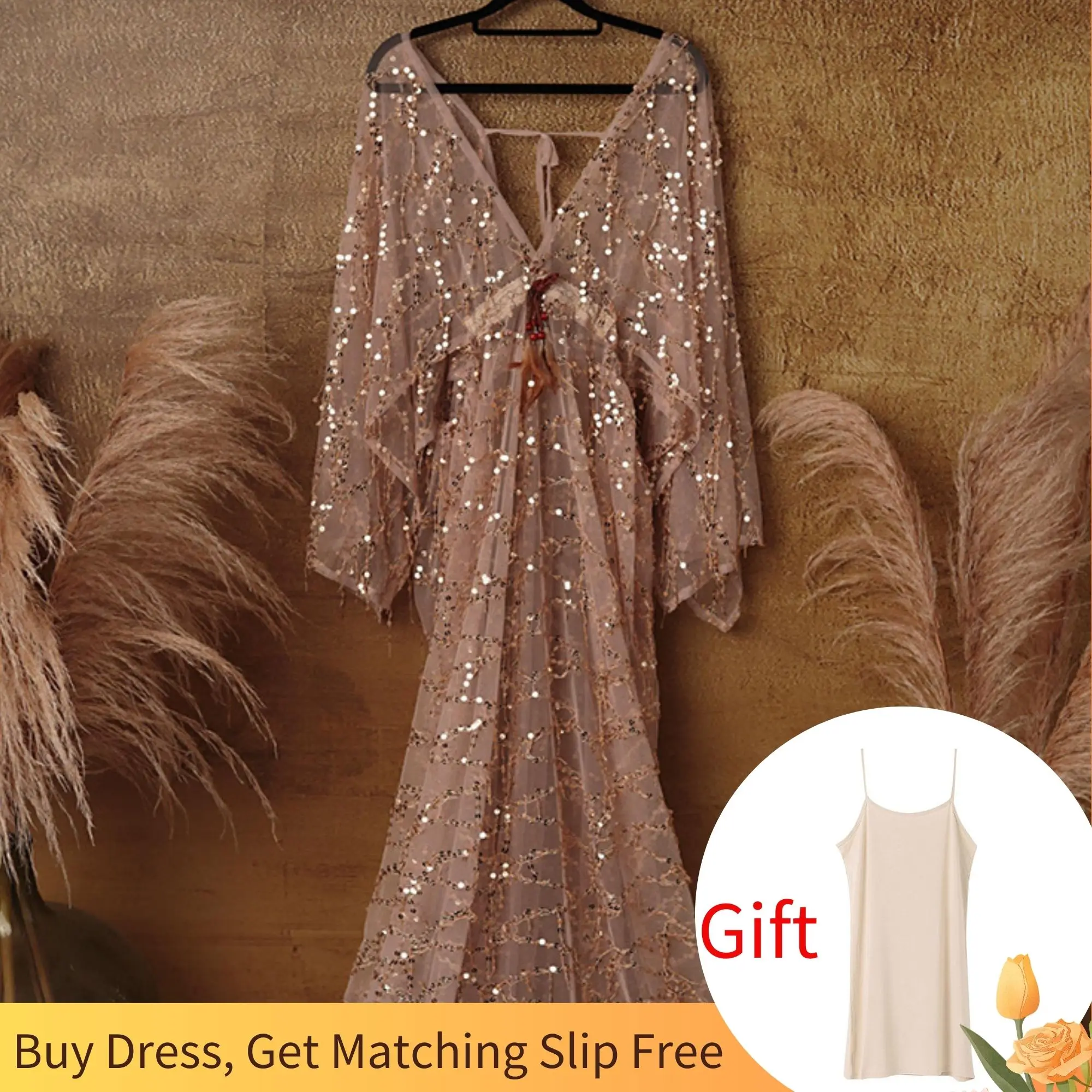 

Don&Judy Boho Sequin Maternity Dress Photoshoot Sparkly Robe Sequin Tulle Maxi Gown Woman Dresses Party Prom Photo Shoot Clothes