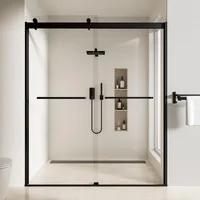 Frameless Shower Door,60" W X 74" H Double Sliding Door with 5/16" SGCC Tempered Clear Glass,Matte Black Shower Door 2