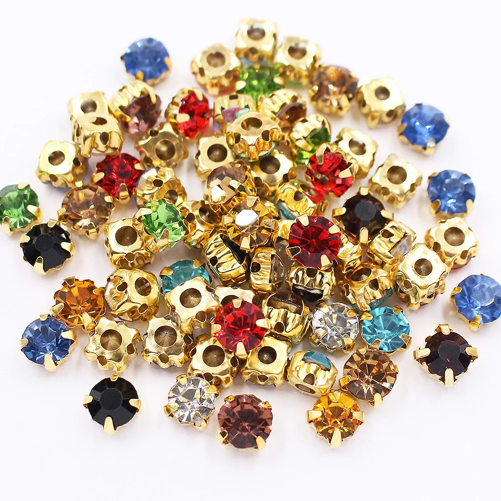 Ss12-Ss40 Gold Krallen-Strasssteine, flache Rückseite, Kristalle, Strassbesatz, Stoffsteine, Perlen, Nähen, Strasssteine für Kleidung, Dekoration, Edelsteine