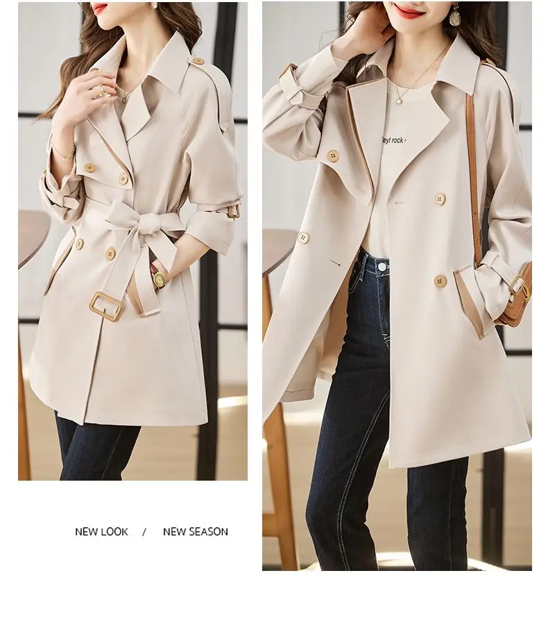 Solid Mid length Trench for Women Fall Winter 2023 New Vintage Turn Down Collar Long Sleeve Jacket Loose Double Breasted Coat