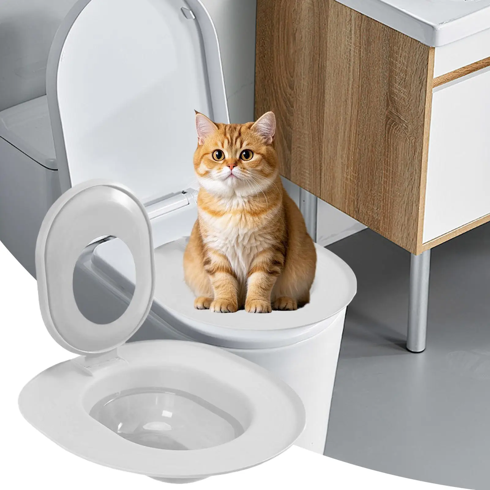 Kit per l'Addestramento al Vasino per Gatti, Sedile Riutilizzabile per WC, Lettiera, Trainer per Animali Domestici, Accessori per la Pulizia degli Animali - immagine 3