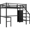 Full Size Gaming Loft Bed with L-Shaped Desk, LED and Charging Station,Wardrobe and Adjustable Shelf for Kids Teens Adults,Black 6