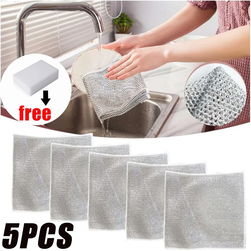 

Mesh Cleaning Cloth Metal Wire Universal Sink Faucet Tea Stain Rag Microwave Gas Stove Dishwashing Scouring Pad Kitchen Towel