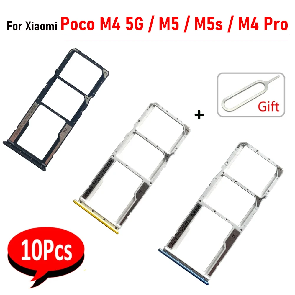 

10Pcs，Original SIM Card Holder Tray chip slot drawer Holder Adapter Socket For Xiaomi Mi Poco M4 5G M5 M5S M4 Pro Dual Card