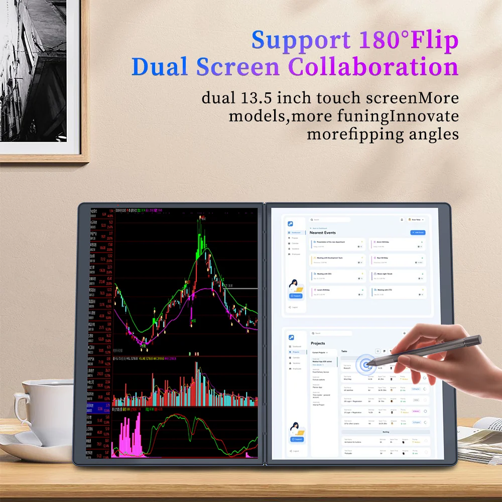 BYONE BY135 Dual Screen Laptop Intel N100 DDR5 16G RAM M.2 SSD 13.5 Inch 2.5K Touch Screen Notebook 9000Mah Computer PC Office 6
