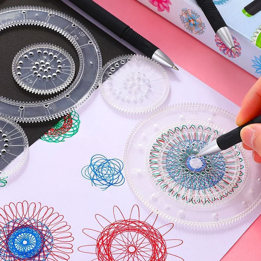 22pcs Spirograph 눈금자 세트 기하학적 눈금자 수학 룰렛 그리기 도구 학습 그림 크리 에이 티브 교육 미술 도구
