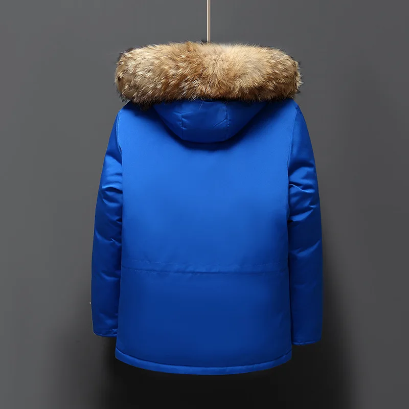 Fur Collar White Duck Down Winter Jacket Men Windproof Hooded Thicken Multi-pocket Down Coat Male Keep Warm -30 Degree Parkas