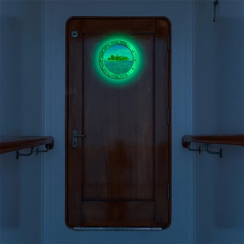 24cm Luminous Simulated Porthole Wall Stickers Ocean Whales Sharks Turtles Fish Submarine Window Scenery PVC Home Decoration wall stickers window stickers