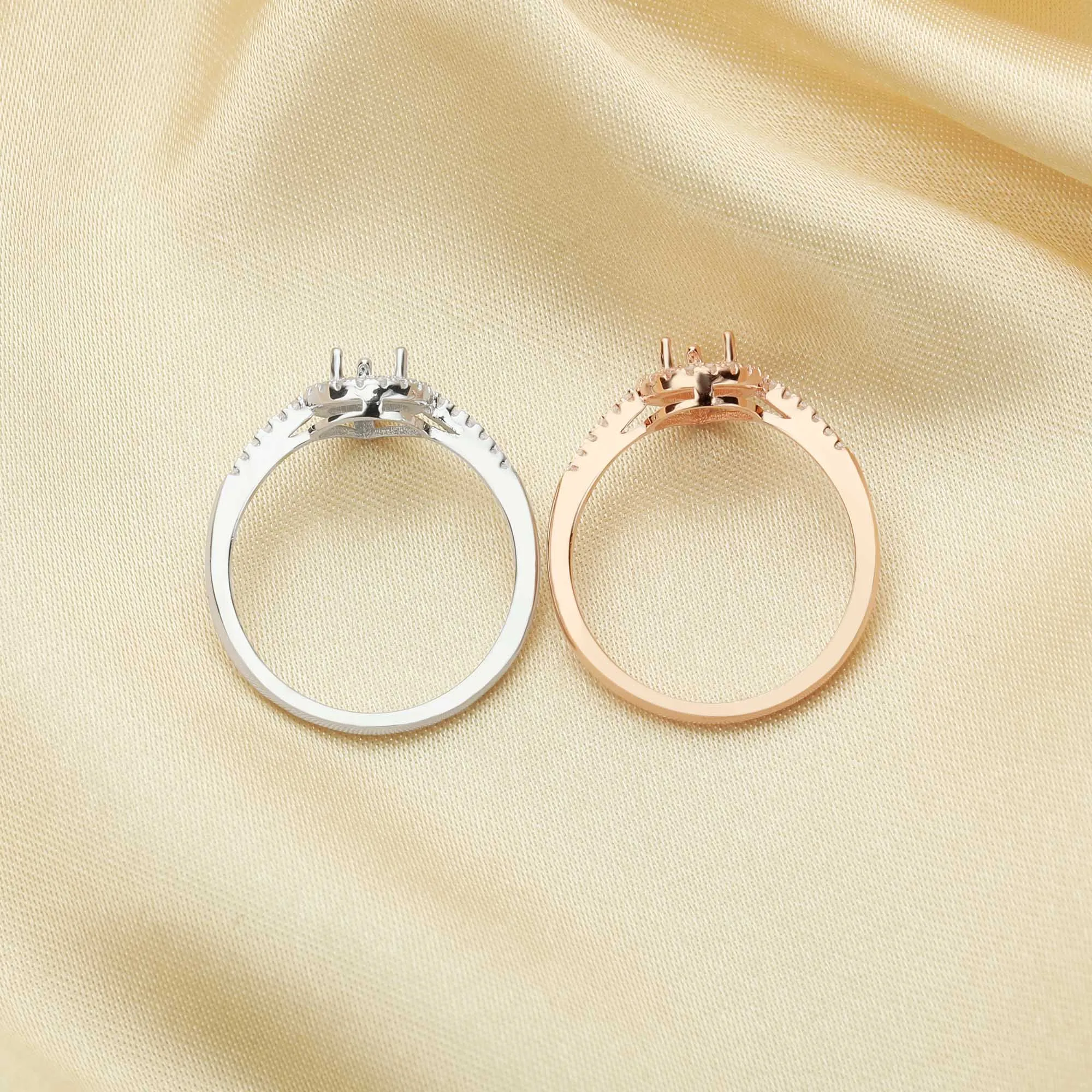 Pear Prong Ring Settings,925 Sterling Silver Rose Gold Plated Ring