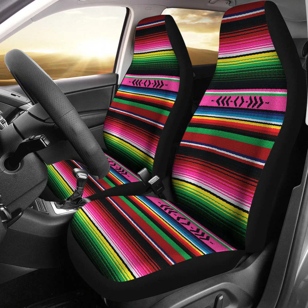 

Bright Colored Pink, Green and Red Serape Style Car Seat Covers Set,Pack of 2 Universal Front Seat Protective Cover