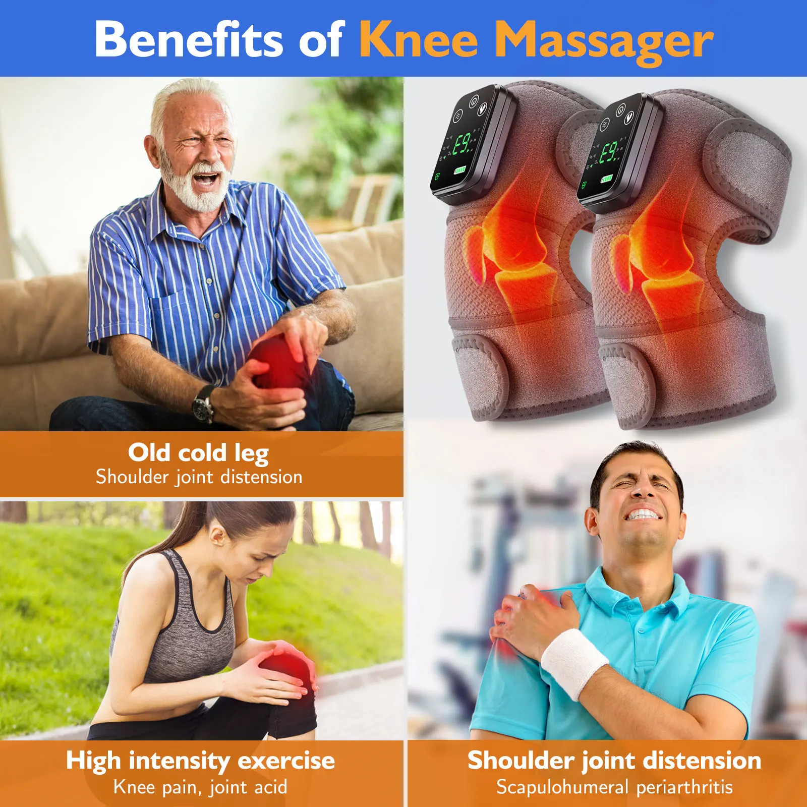 Eletric Heating Knee Massage Instrument Vibrator Knee Pad Joint for Osteoarthritis Elbow Leg Arthritis 4