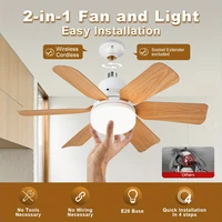 NEW Wood Grain Square Leaf Ceiling Fan With Light Remote Control Dimmable 40W E27 Base Smart Electric Fan Ceiling Led Light Fan 1