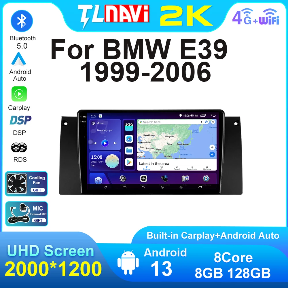 

Автомобильный мультимедийный плеер TuleNavi с 2K экраном Android 13, радио, стерео для BMW E39 E53 X5 Bluetooth Carplay Android, GPS-навигатор