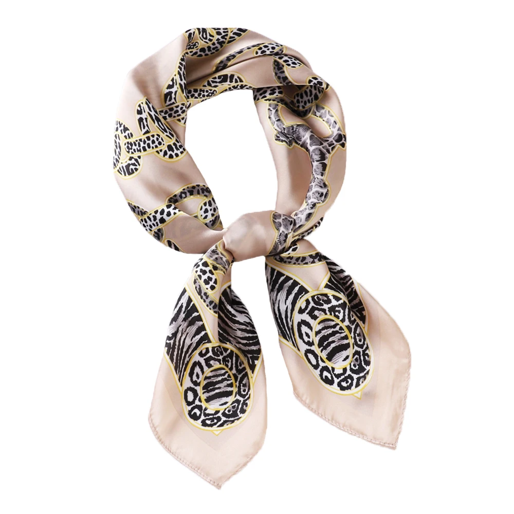 

Man Women Fashion Leopard Chain Scarf Bandana Square Headband Faux Silk Kerchief Neck Hairband 27"*27"
