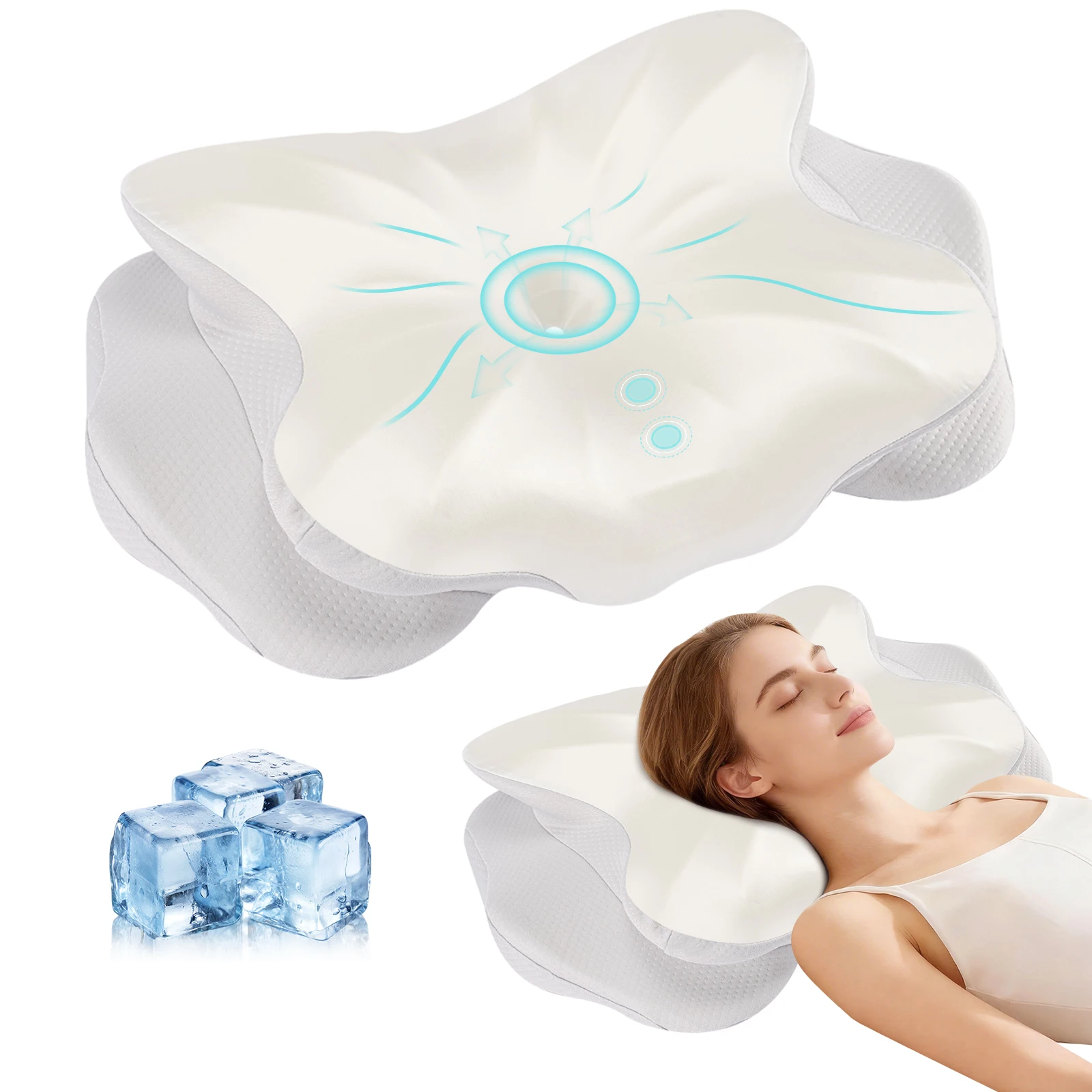 JHK 1 Pack Ergonomic Cooling Cervical Pillow Memory Foam Pillow for Neck Pain Relief Foam Bed Pillow with Cooling Washable Cover Pillowcase