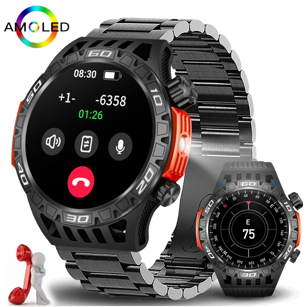 Outdoor Military Smart Watch Men's With LED lighting Bluetooth Call Smartwatch 3ATM IP68 Waterproof Compass Sports Fitness Watch