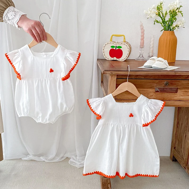 Cute Baby Girl Clothes Summer New Toddler Girls Dress Baby Romper Flying Sleeve Kids Girl Dress Family Matching Sister Outfit 5