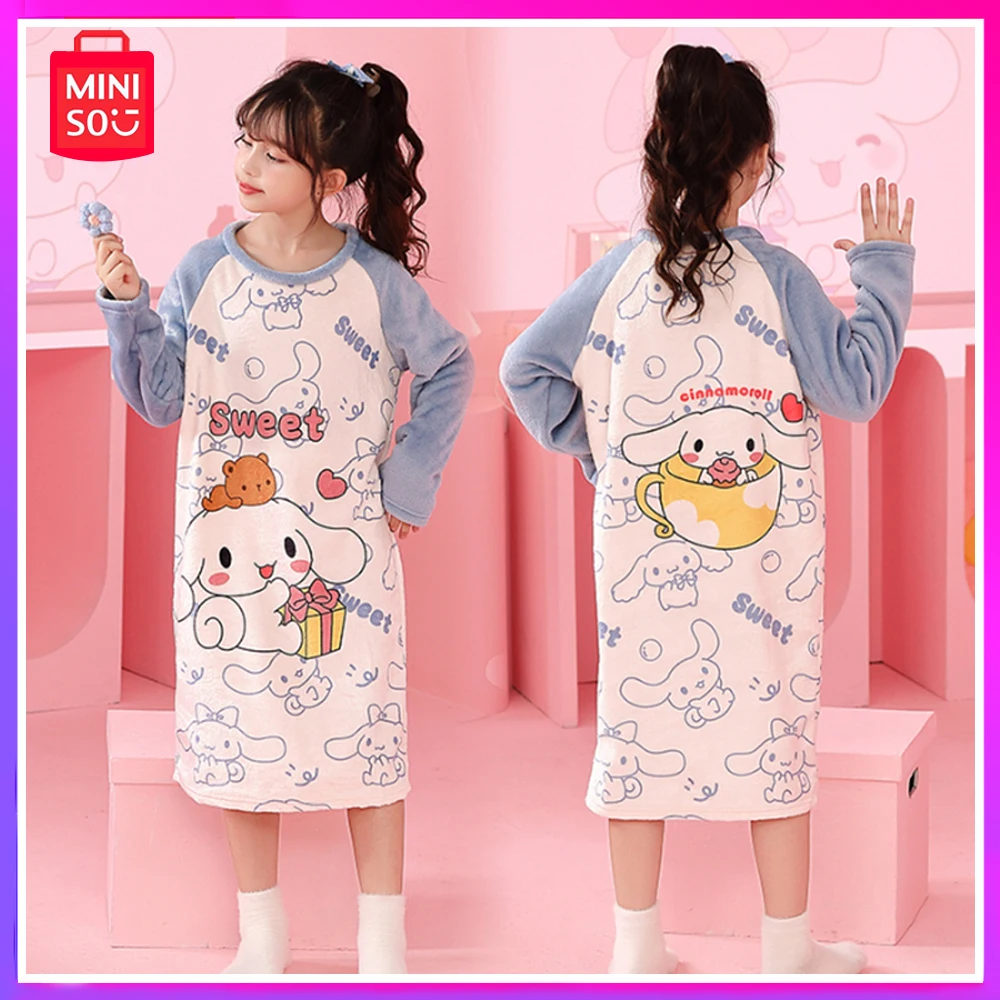 

Miniso Sanrio Children Nightdress Pajamas Fall Winter Thickened Flannel Homewear Ages 8 To 10 for Kids Christmas Birthday Gift