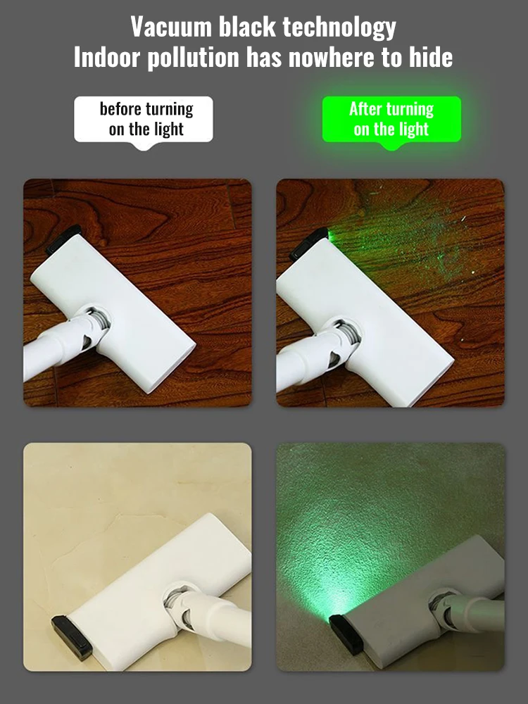 Aspirapolvere Display antipolvere lampada a LED luce verde pulisci polvere nascosta, peli di animali domestici, parti dell'aspirapolvere per capelli umani per negozio di animali domestici