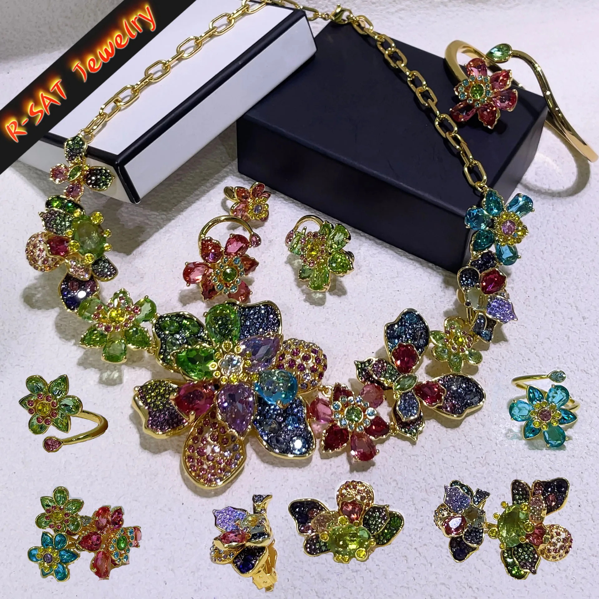 2025 New Color Big Flower Original Jewelry Sets Boutique Crystal Irregular Earring Necklace Ring Bracelet Wedding Gift for Women 1