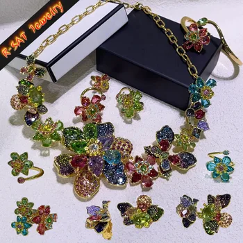 2025 New Color Big Flower Original Jewelry Sets Boutique Crystal Irregular Earring Necklace Ring Bracelet Wedding Gift for Women 1