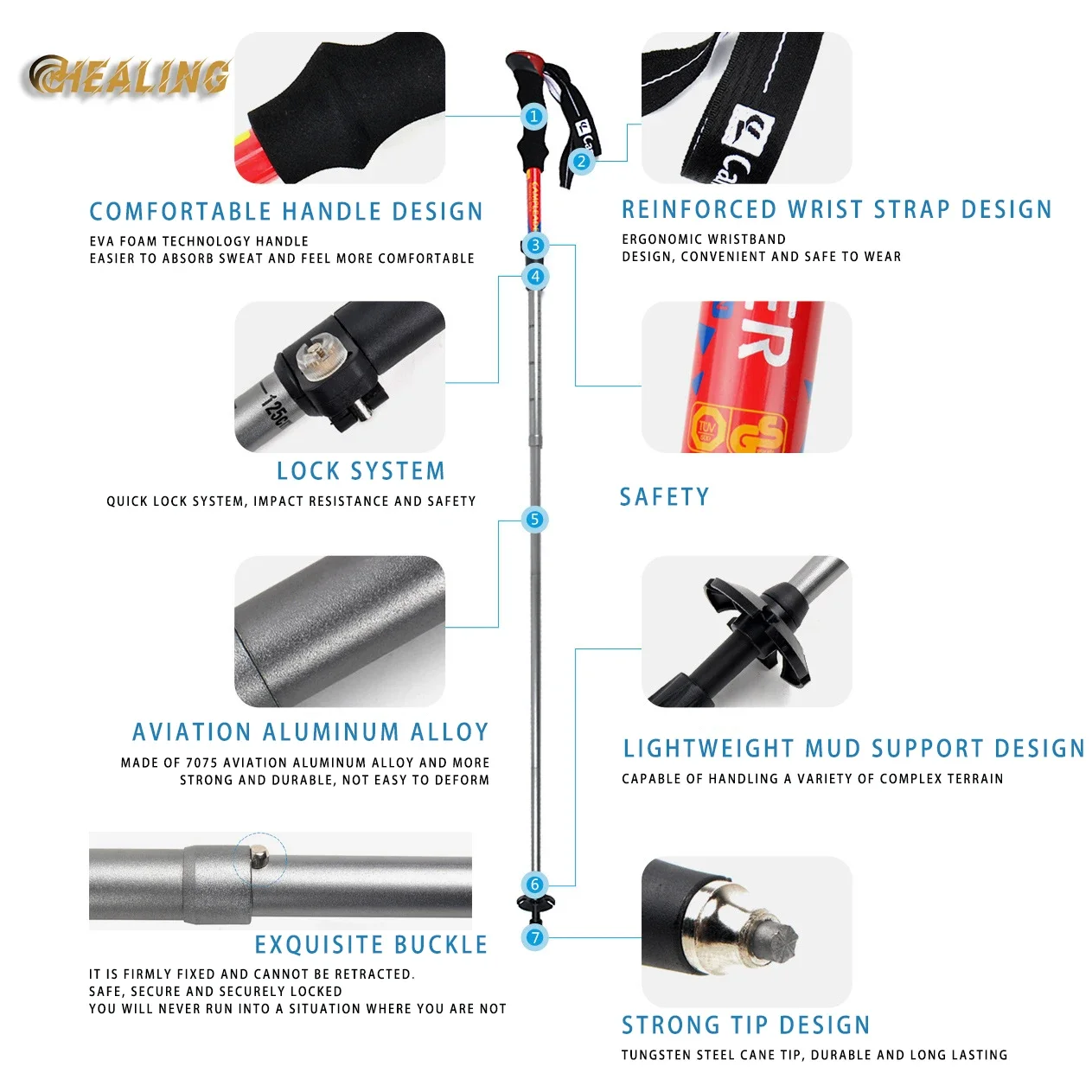2Pcs Folding Trekking Walking Stick, Ultralight Absorber, Aluminum Alloy Teleskopic Stick, Hiking Cane, Outdoor