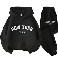New York USA Letter Print Graphic Children Hoodie Tracksuit Sweatshirt Pant Suit Baby Boy Girl Kid Sport 2pcs Set Autumn Winter