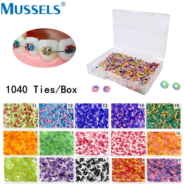 1040Pcs/Box Dental Orthodontic Elastic Ligature Ties Colorful Bands for teeth Braces Dentistry Elastomeric Ligating Ring Tool