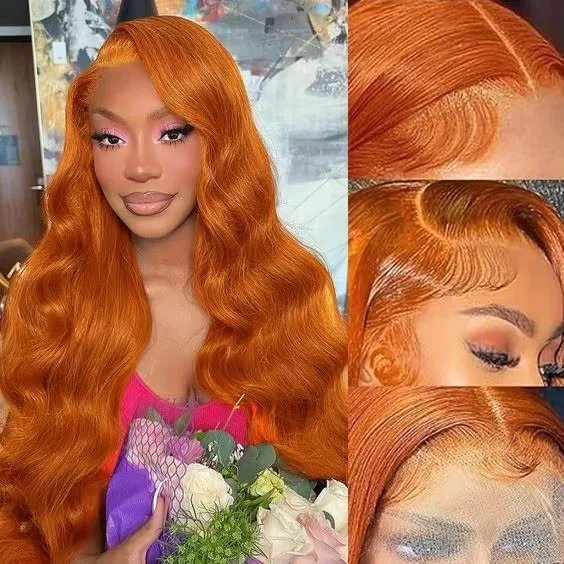 Ginger Body Wave13x4 HD Transparent Lace Front Wigs Human Hair Orange Colored Lace Front Wig for Women 200% 350 Color Frontal 3