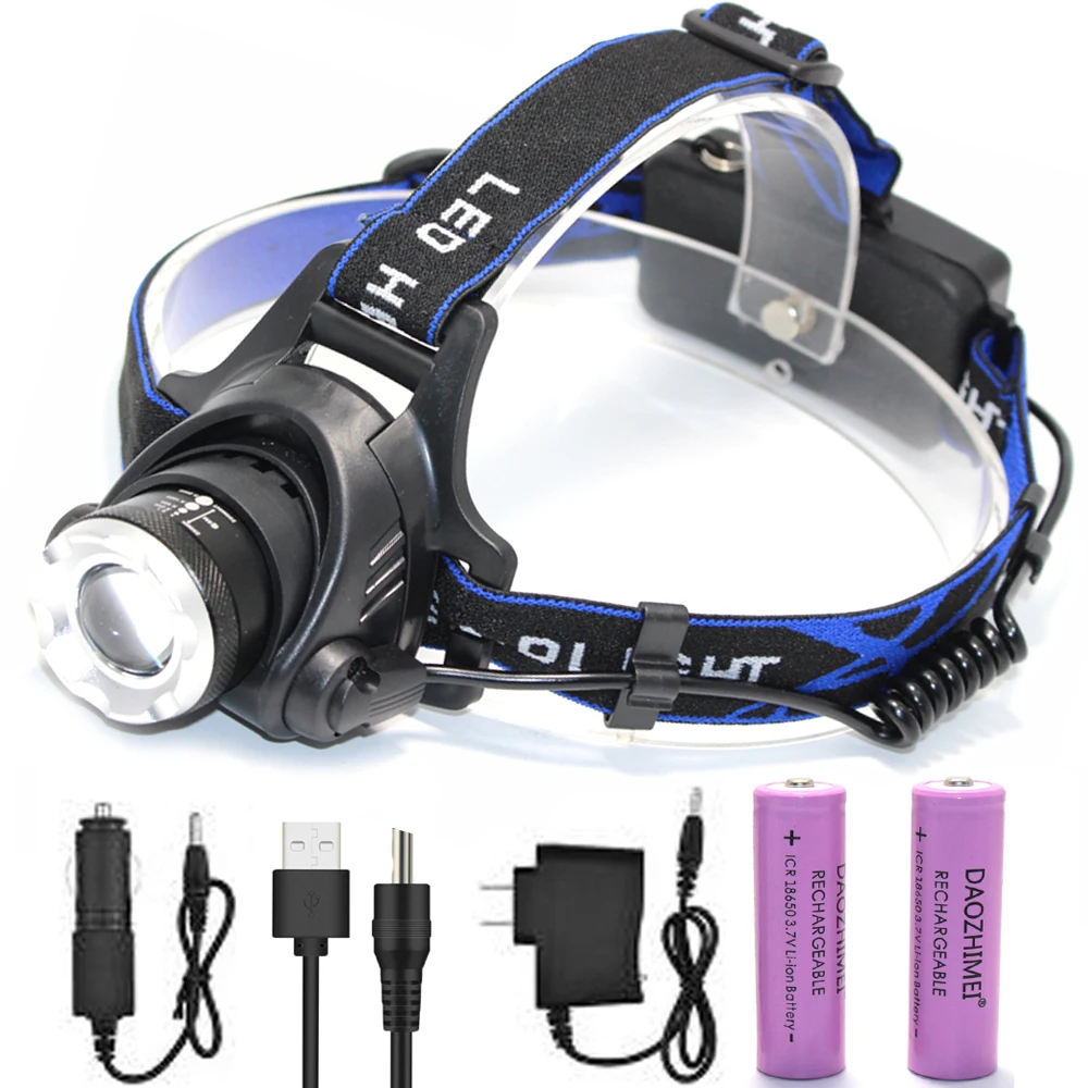 5000lumen t6 led zoom flashlight torch rechargeable with 18650 battery 5000lumen Zoom LED Headlight T6 L2 led rechargeable Headlamps camping Torch  Fish