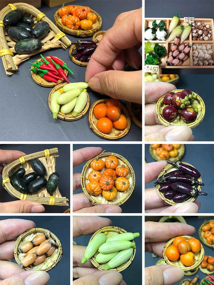 

1:12 Food Play Mini Kitchen Decoration Miniature Doll House Scene Accessories Handmade Simulation Mini Vegetables Mini Fruits