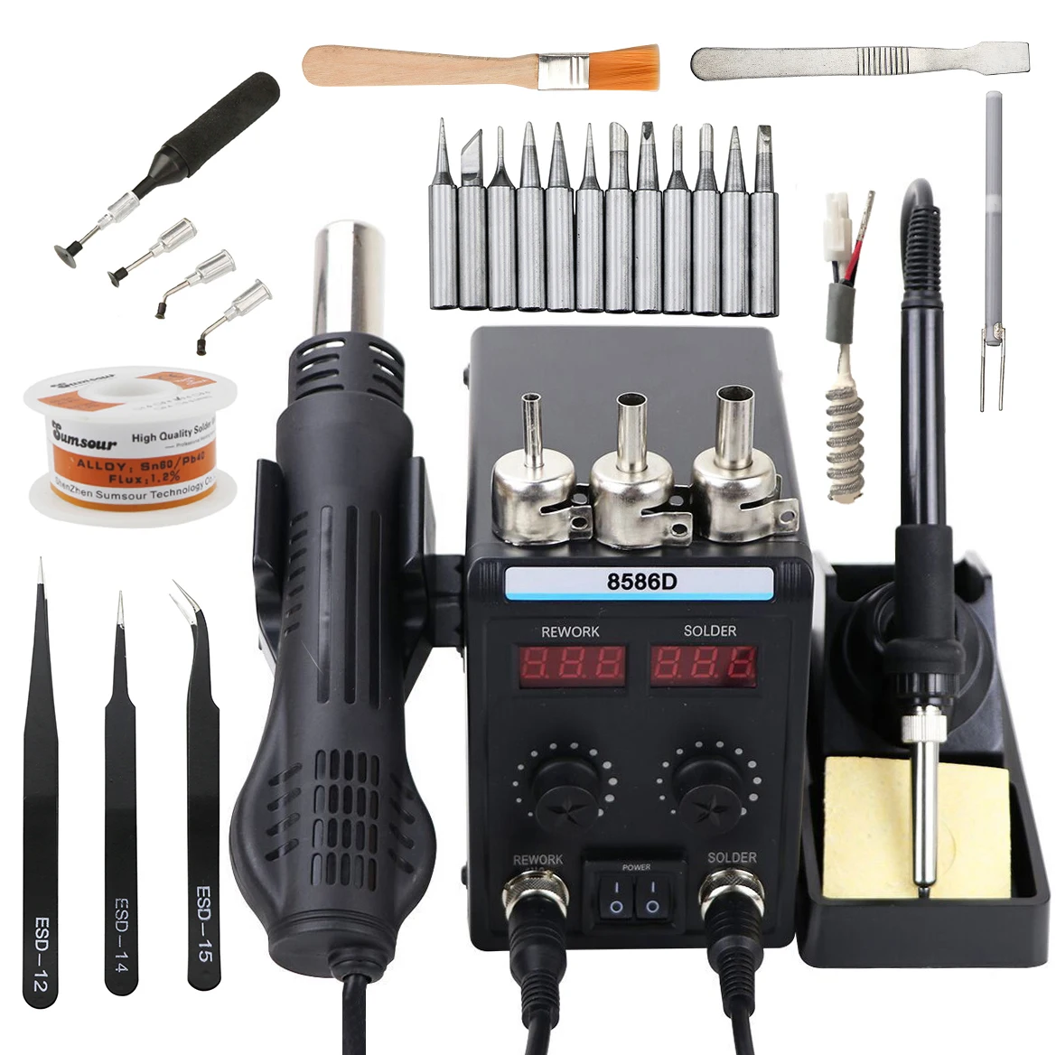 Soldering Station 8586D 2 in 1 Digital Display Rework Hot Air Gun Electric Soldering Iron 220V Welding Desoldering Repair Tools