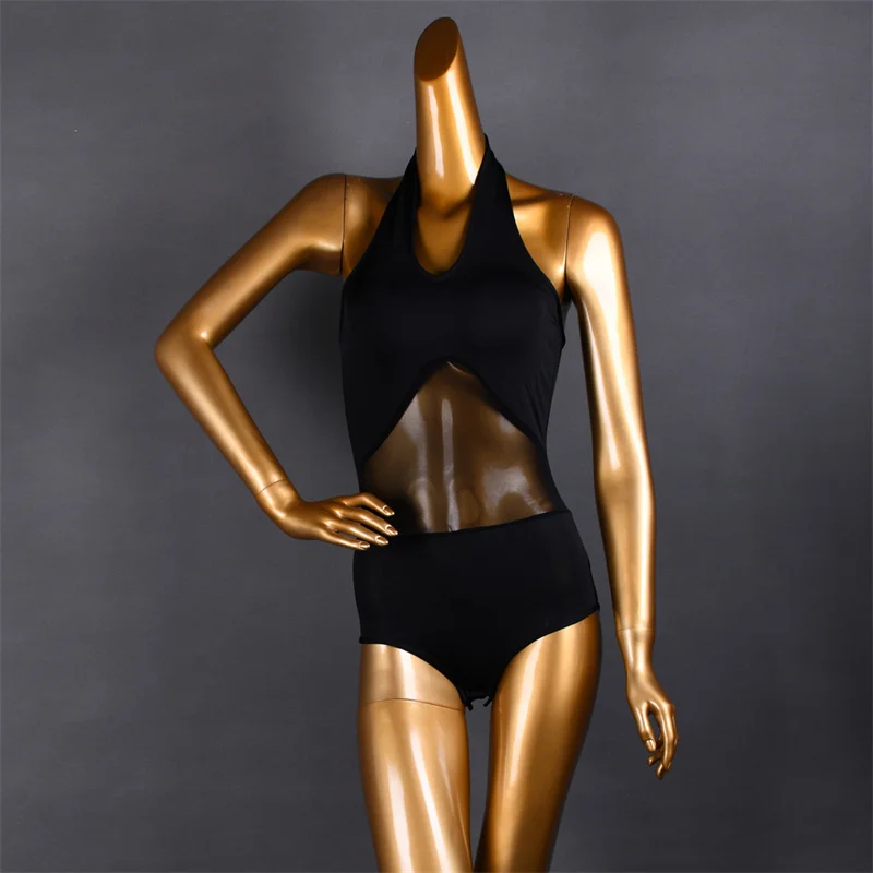 

Women Latin Dance Costumes Adult Backless Joined-up Neck V-neck Tops Female Sleeveless Vest Ballroom Samba Stage Clothes